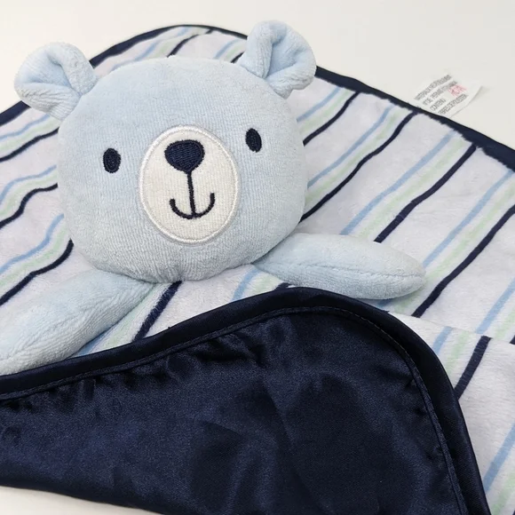 George Lovey Bear Blue Baby Security Blanket Stripes - Picture 3 of 5